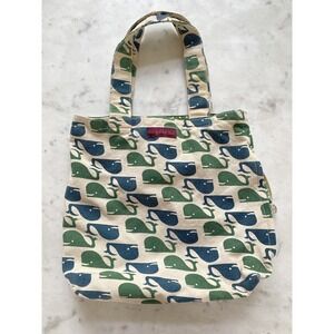 Bungalow 360 Whale Purse Tote REVERSIBLE /dots Shoulder Bag Canvas Green Blue
